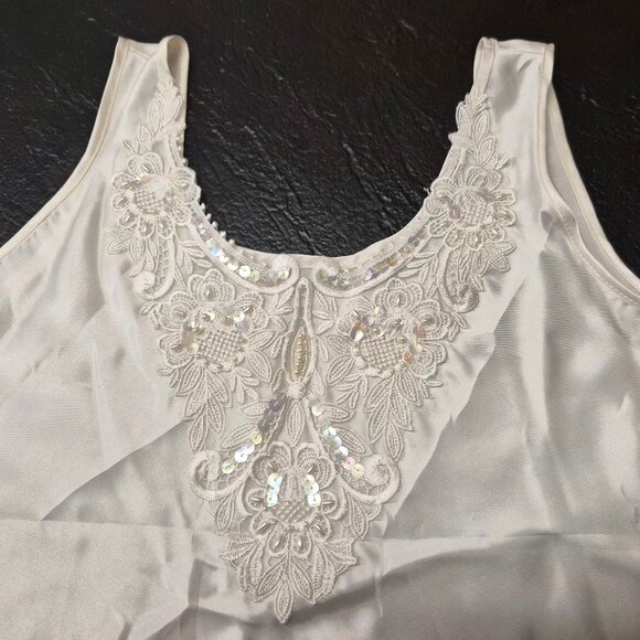 VTG Cinema Étoile Ivory Camisole with Pearl & Sequin Appliqué Size M Bridal Y2K - Picture 1 of 5